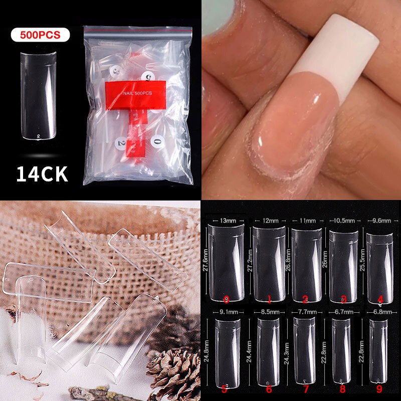 100/500PCS PRO White Clear V Straight Round End Full/Half Acrylic Ballet Coffin French False Nail Tips Fake Toenail Tip Manicure