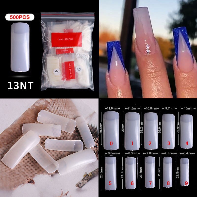 100/500PCS PRO White Clear V Straight Round End Full/Half Acrylic Ballet Coffin French False Nail Tips Fake Toenail Tip Manicure