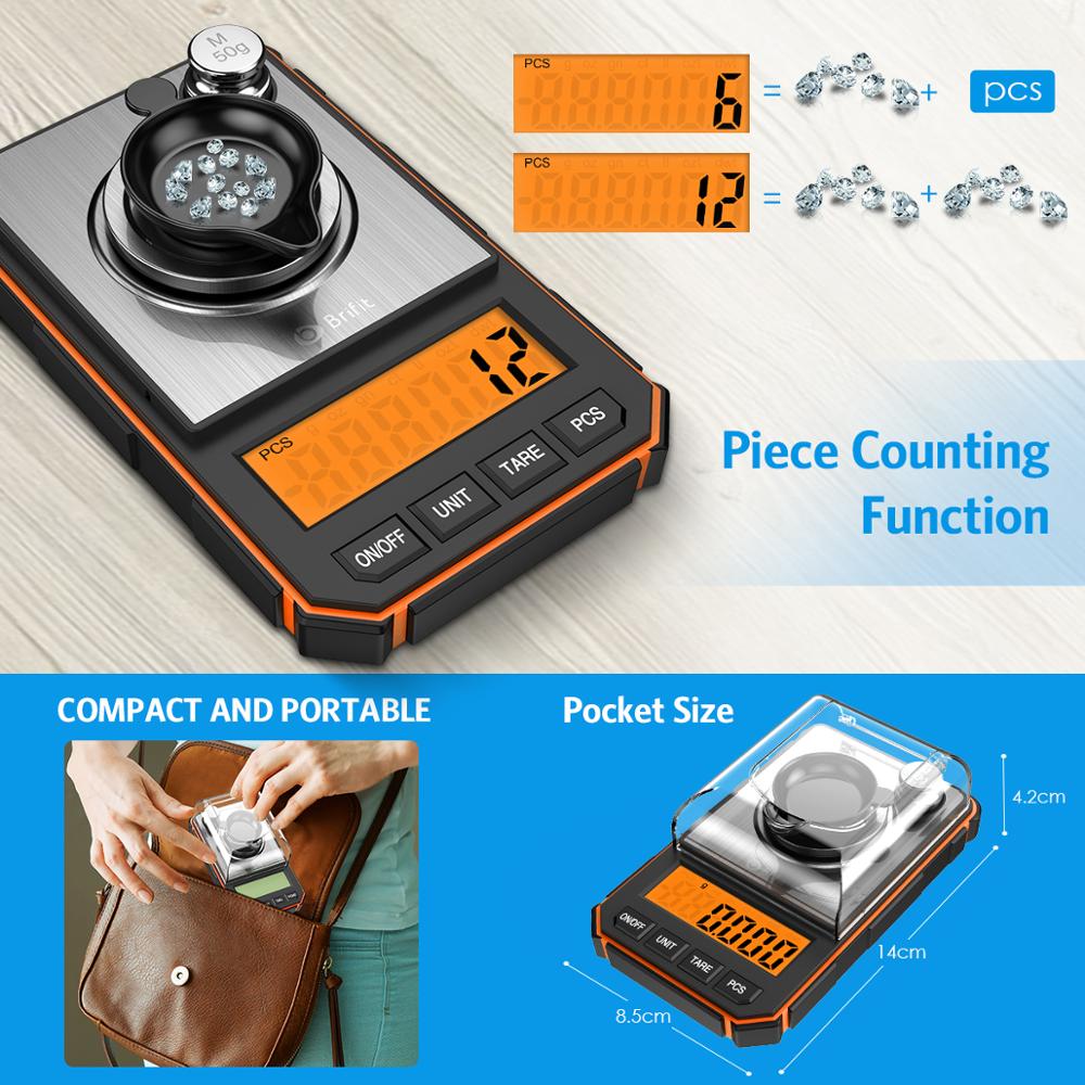 0.001g Electronic Digital Scale Portable Mini Scale Precision Professional Pocket Scale Milligram 50g Calibration Weights