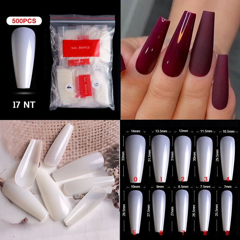 100/500PCS PRO White Clear V Straight Round End Full/Half Acrylic Ballet Coffin French False Nail Tips Fake Toenail Tip Manicure