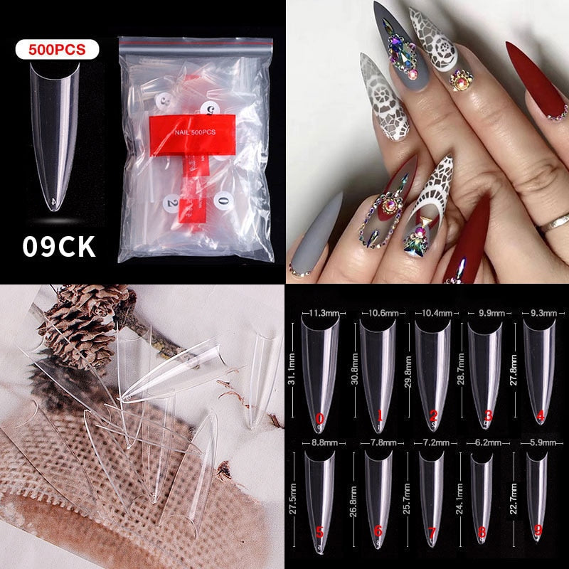 100/500PCS PRO White Clear V Straight Round End Full/Half Acrylic Ballet Coffin French False Nail Tips Fake Toenail Tip Manicure