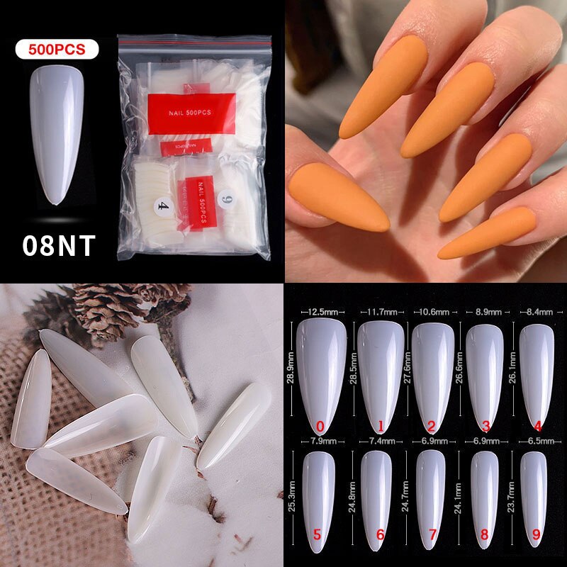 100/500PCS PRO White Clear V Straight Round End Full/Half Acrylic Ballet Coffin French False Nail Tips Fake Toenail Tip Manicure