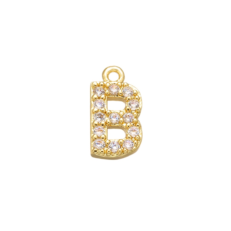 ZHUKOU 8x8.5mm Brass Cubic Zirconia Crystal 26 Letter Charms Pendants for Women Necklace earring jewelry accessories model:VD545