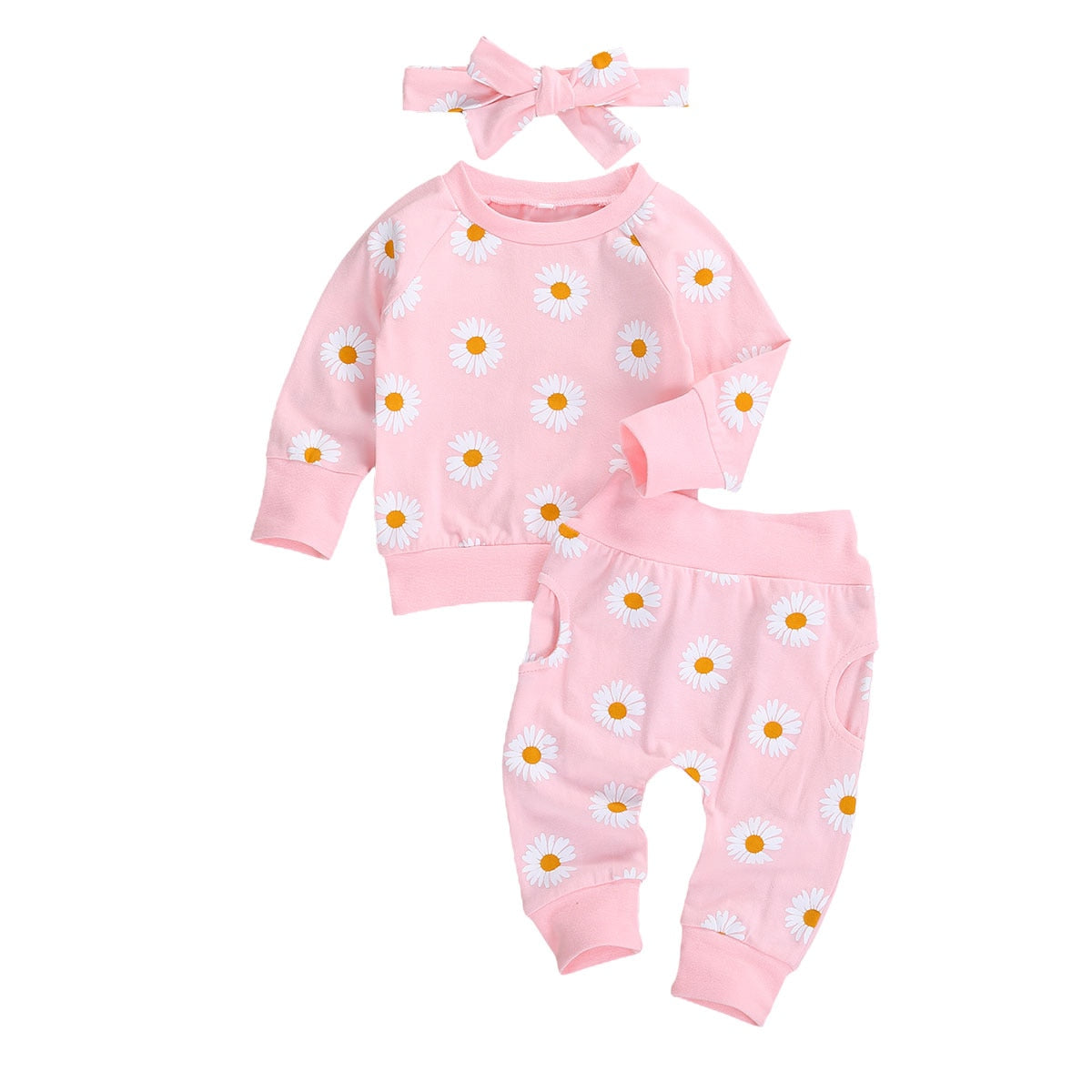 0-24M Toddler Newborn Infant Baby Girl Autumn Clothing Set  Daisy Printed Cotton Top Long pants 2Pcs Outfits 3Colors