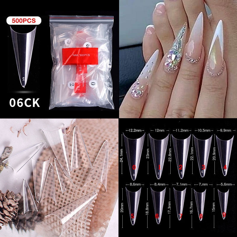 100/500PCS PRO White Clear V Straight Round End Full/Half Acrylic Ballet Coffin French False Nail Tips Fake Toenail Tip Manicure