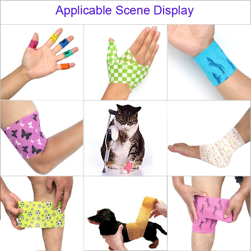 1 Pcs Printed Medical Self Adhesive Elastic Bandage 4.8m Colorful Sports Wrap Tape for Finger Joint Knee First Aid Kit Pet Tape