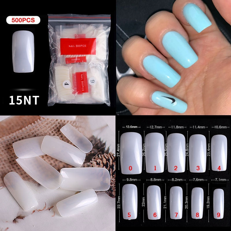 100/500PCS PRO White Clear V Straight Round End Full/Half Acrylic Ballet Coffin French False Nail Tips Fake Toenail Tip Manicure