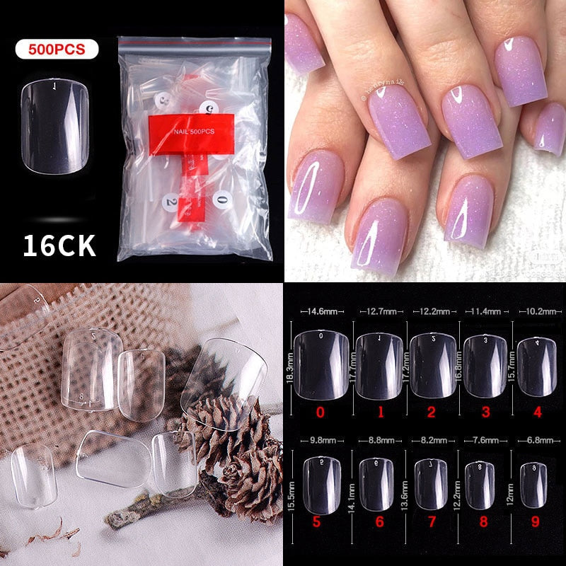 100/500PCS PRO White Clear V Straight Round End Full/Half Acrylic Ballet Coffin French False Nail Tips Fake Toenail Tip Manicure