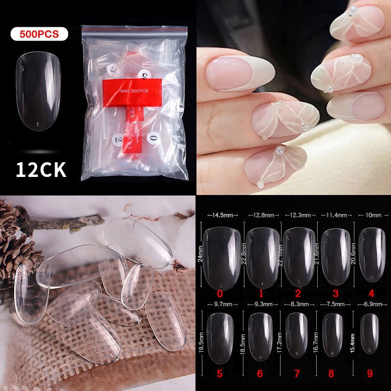 100/500PCS PRO White Clear V Straight Round End Full/Half Acrylic Ballet Coffin French False Nail Tips Fake Toenail Tip Manicure