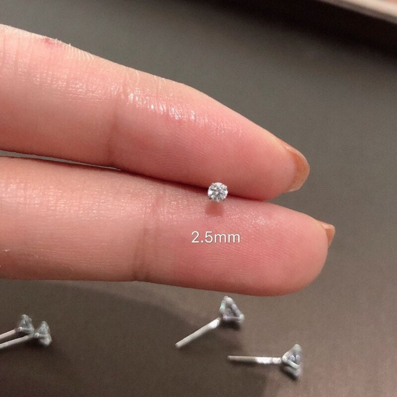 100% Real 925 Sterling Silver Jewelry Women Fashion Cute Tiny Clear Crystal CZ Stud Earrings Gift for Girls Teens Lady