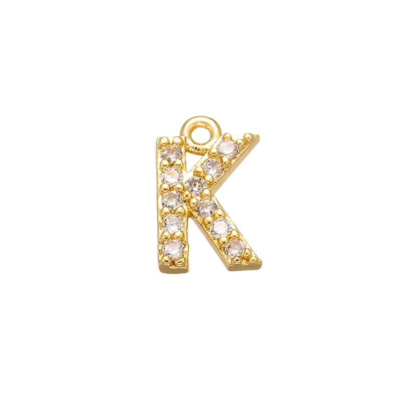 ZHUKOU 8x8.5mm Brass Cubic Zirconia Crystal 26 Letter Charms Pendants for Women Necklace earring jewelry accessories model:VD545