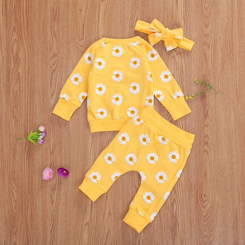 0-24M Toddler Newborn Infant Baby Girl Autumn Clothing Set  Daisy Printed Cotton Top Long pants 2Pcs Outfits 3Colors