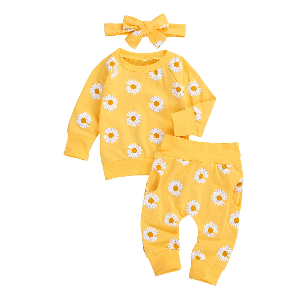 0-24M Toddler Newborn Infant Baby Girl Autumn Clothing Set  Daisy Printed Cotton Top Long pants 2Pcs Outfits 3Colors