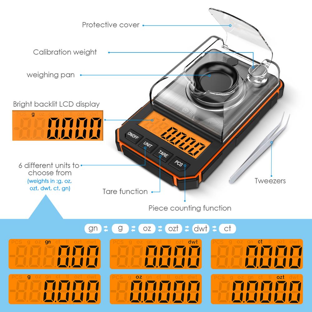 0.001g Electronic Digital Scale Portable Mini Scale Precision Professional Pocket Scale Milligram 50g Calibration Weights