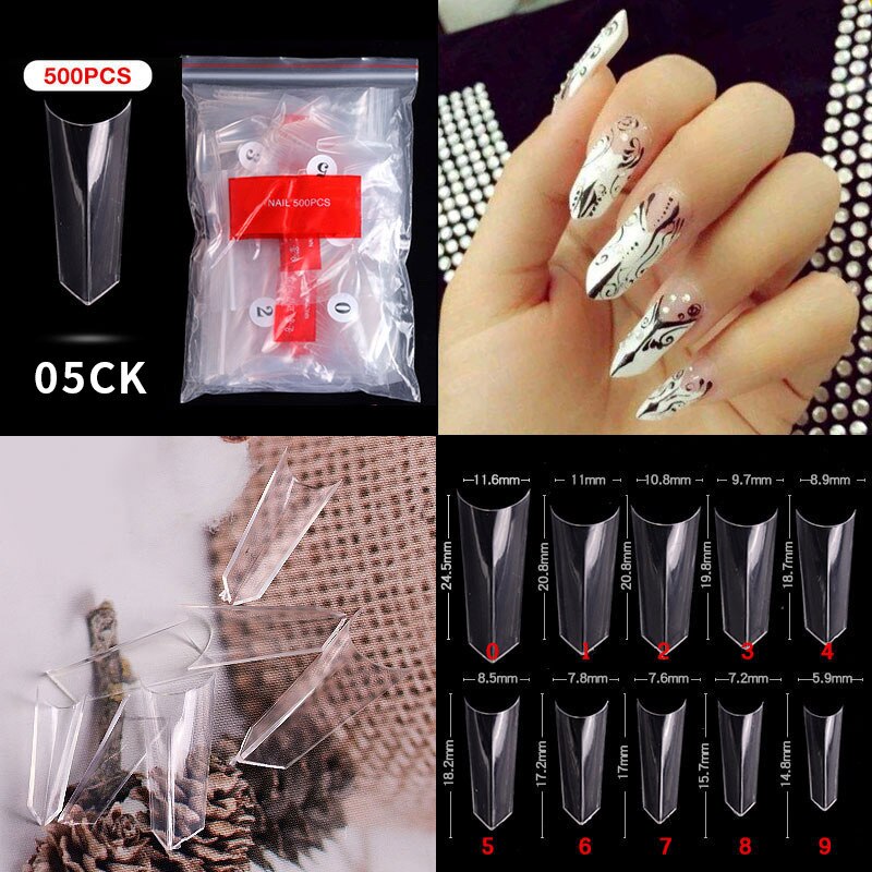 100/500PCS PRO White Clear V Straight Round End Full/Half Acrylic Ballet Coffin French False Nail Tips Fake Toenail Tip Manicure