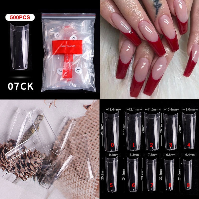 100/500PCS PRO White Clear V Straight Round End Full/Half Acrylic Ballet Coffin French False Nail Tips Fake Toenail Tip Manicure