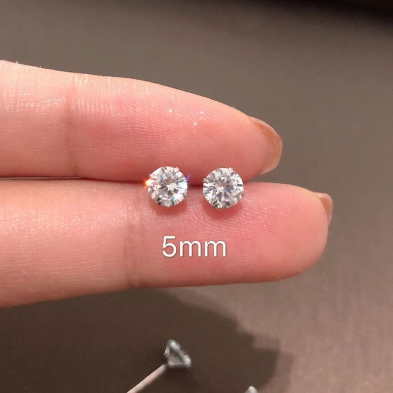 100% Real 925 Sterling Silver Jewelry Women Fashion Cute Tiny Clear Crystal CZ Stud Earrings Gift for Girls Teens Lady