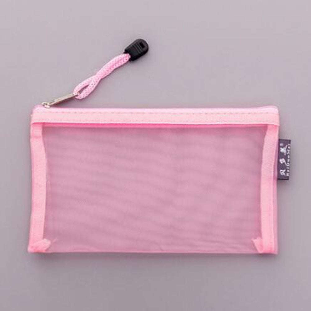 1 Pcs Transparent Grid Zipper Pen Bag Pencil Case Storage Package For Girls Korean Stationery School Supplies School Student