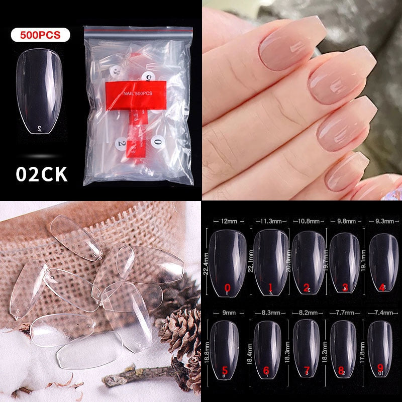 100/500PCS PRO White Clear V Straight Round End Full/Half Acrylic Ballet Coffin French False Nail Tips Fake Toenail Tip Manicure