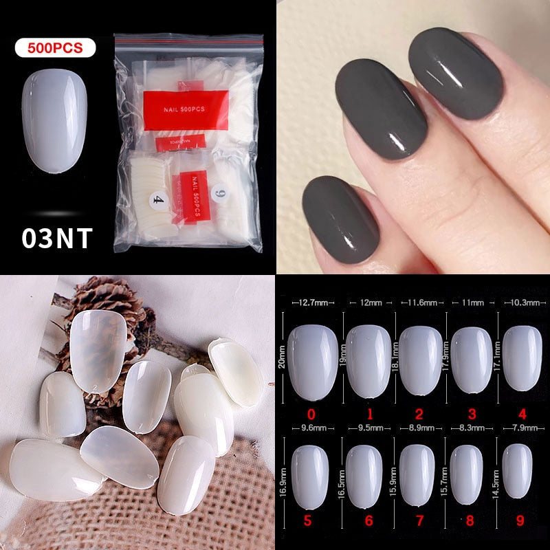 100/500PCS PRO White Clear V Straight Round End Full/Half Acrylic Ballet Coffin French False Nail Tips Fake Toenail Tip Manicure