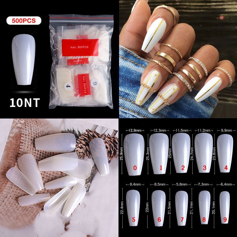 100/500PCS PRO White Clear V Straight Round End Full/Half Acrylic Ballet Coffin French False Nail Tips Fake Toenail Tip Manicure