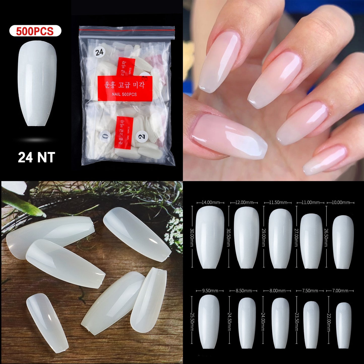 100/500PCS PRO White Clear V Straight Round End Full/Half Acrylic Ballet Coffin French False Nail Tips Fake Toenail Tip Manicure