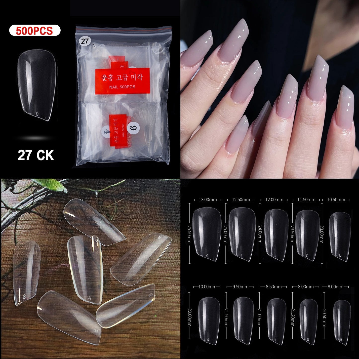 100/500PCS PRO White Clear V Straight Round End Full/Half Acrylic Ballet Coffin French False Nail Tips Fake Toenail Tip Manicure