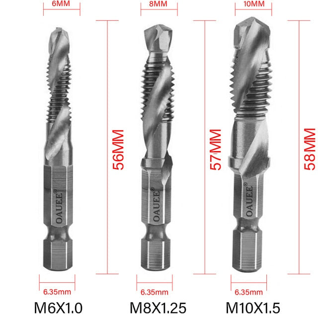 1/2/3/6Pcs Tap Drill Bit Hex Shank Titanium Plated HSS Screw Thread Bit Screw Machine Compound Tap M3 M4 M5 M6 M8 M10 Hand Tools