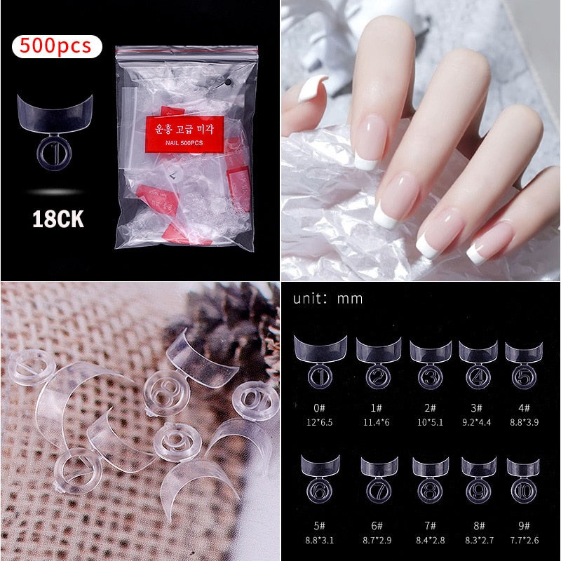 100/500PCS PRO White Clear V Straight Round End Full/Half Acrylic Ballet Coffin French False Nail Tips Fake Toenail Tip Manicure