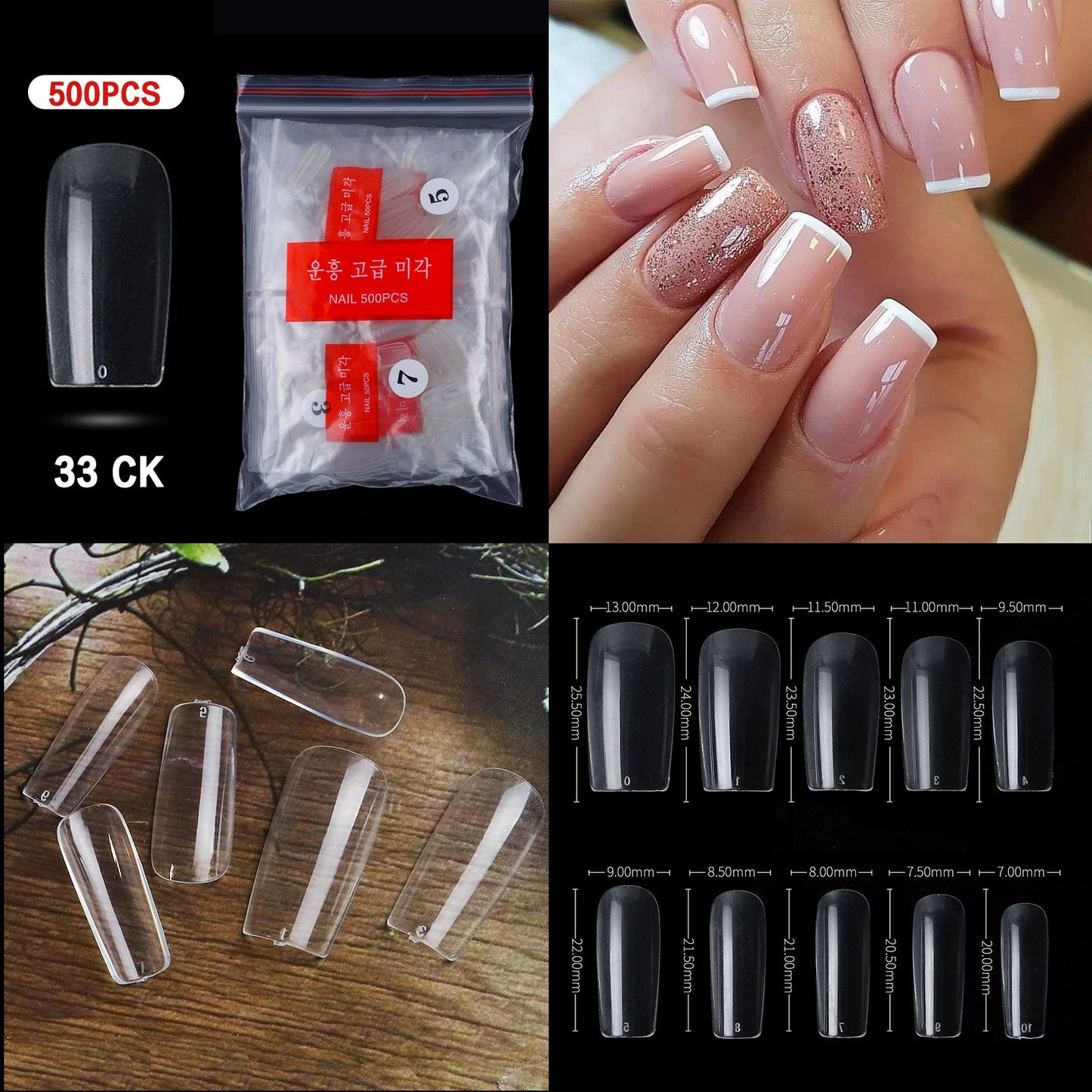 100/500PCS PRO White Clear V Straight Round End Full/Half Acrylic Ballet Coffin French False Nail Tips Fake Toenail Tip Manicure