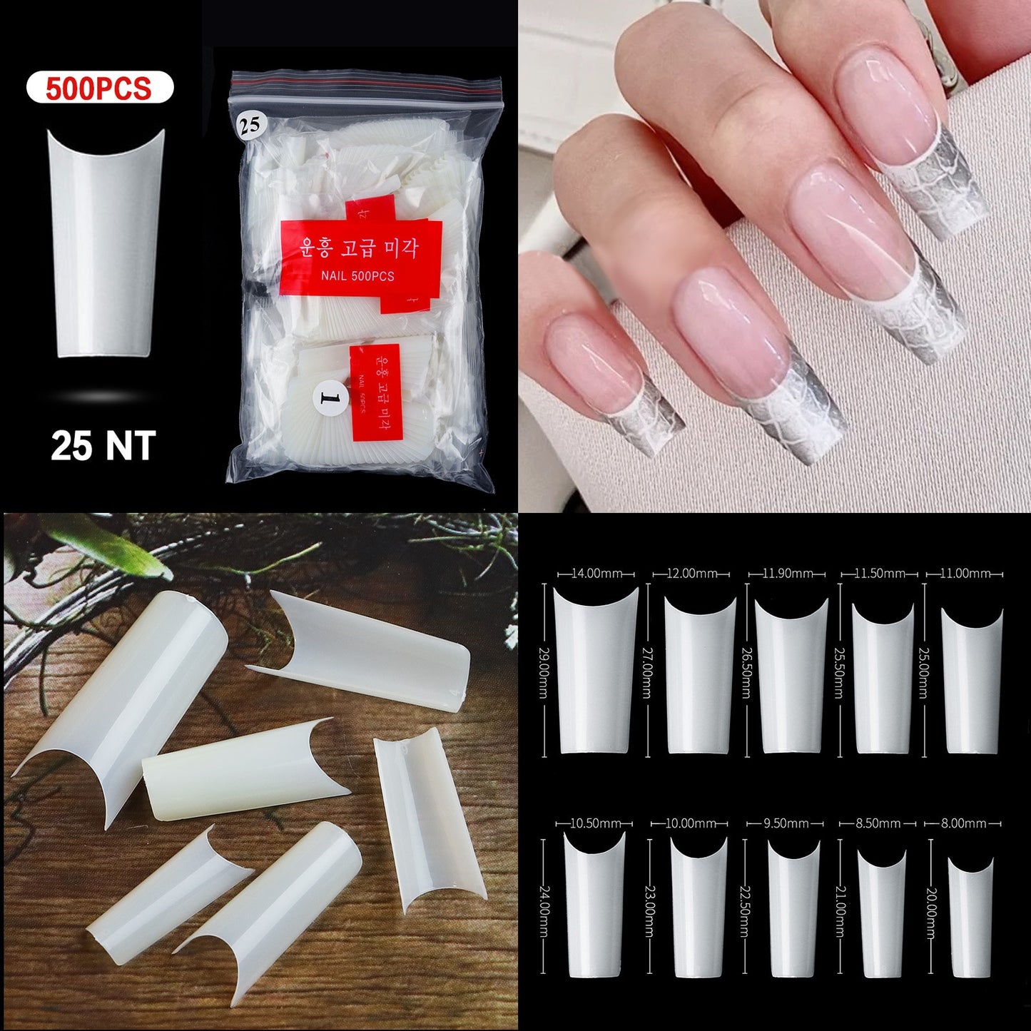 100/500PCS PRO White Clear V Straight Round End Full/Half Acrylic Ballet Coffin French False Nail Tips Fake Toenail Tip Manicure