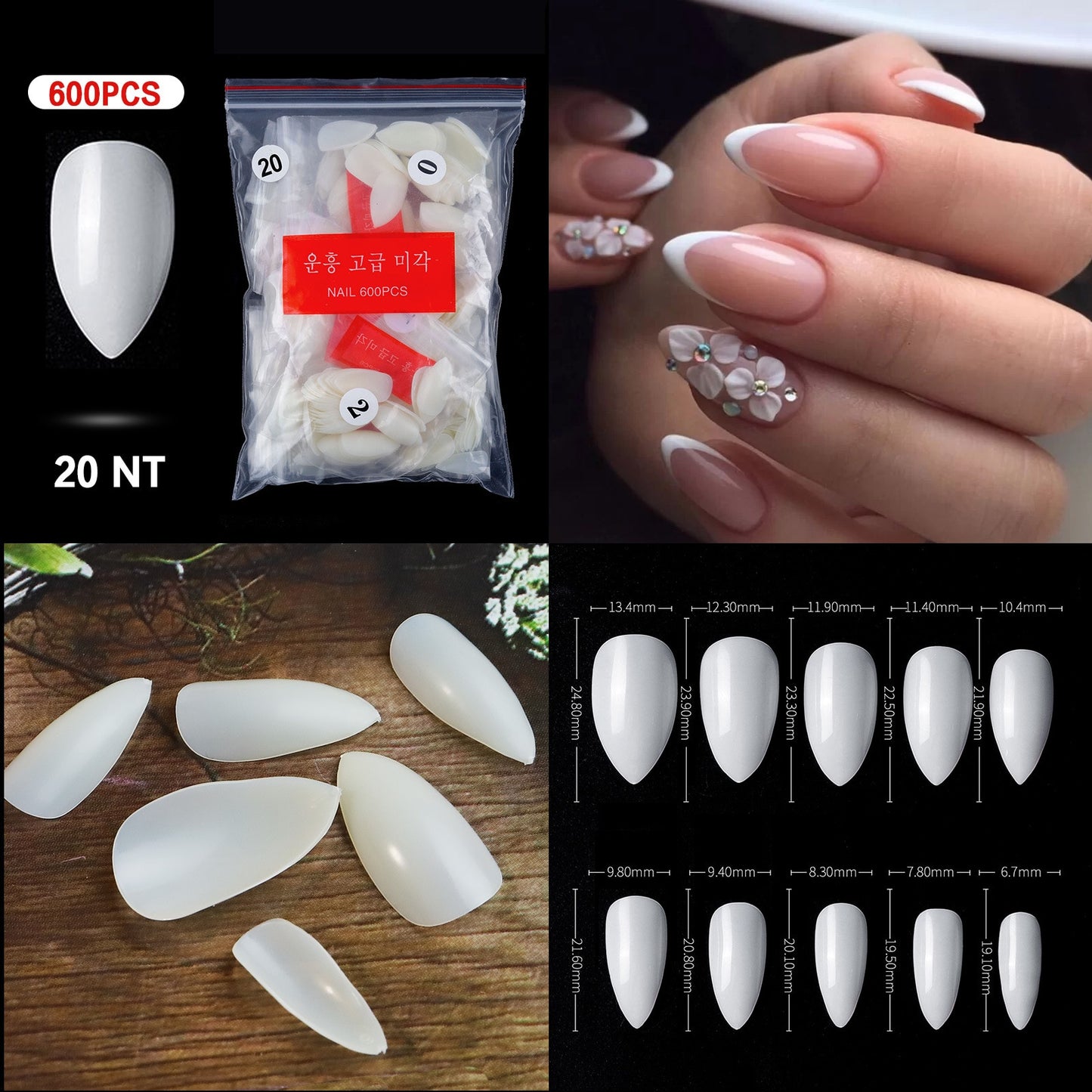 100/500PCS PRO White Clear V Straight Round End Full/Half Acrylic Ballet Coffin French False Nail Tips Fake Toenail Tip Manicure