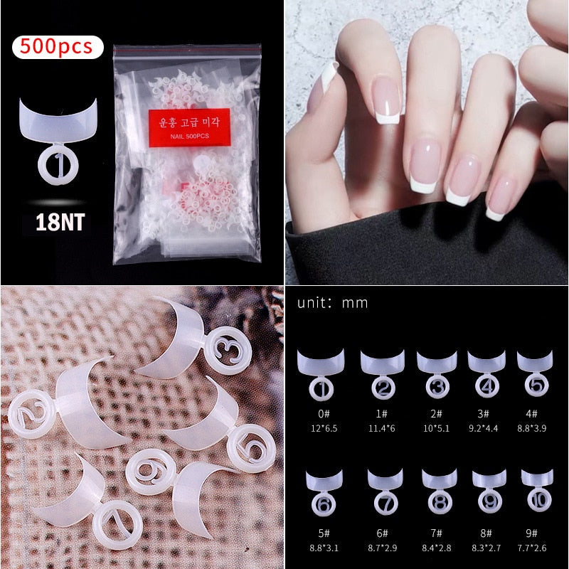 100/500PCS PRO White Clear V Straight Round End Full/Half Acrylic Ballet Coffin French False Nail Tips Fake Toenail Tip Manicure