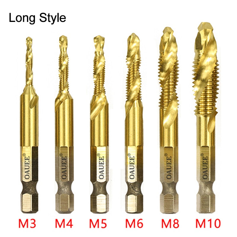 1/2/3/6Pcs Tap Drill Bit Hex Shank Titanium Plated HSS Screw Thread Bit Screw Machine Compound Tap M3 M4 M5 M6 M8 M10 Hand Tools