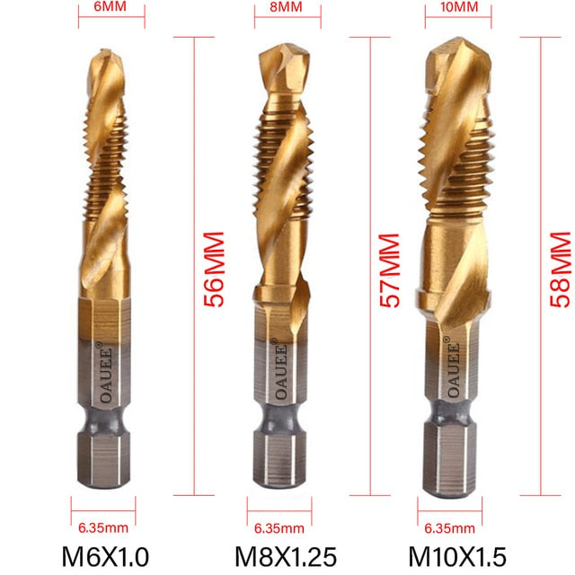 1/2/3/6Pcs Tap Drill Bit Hex Shank Titanium Plated HSS Screw Thread Bit Screw Machine Compound Tap M3 M4 M5 M6 M8 M10 Hand Tools