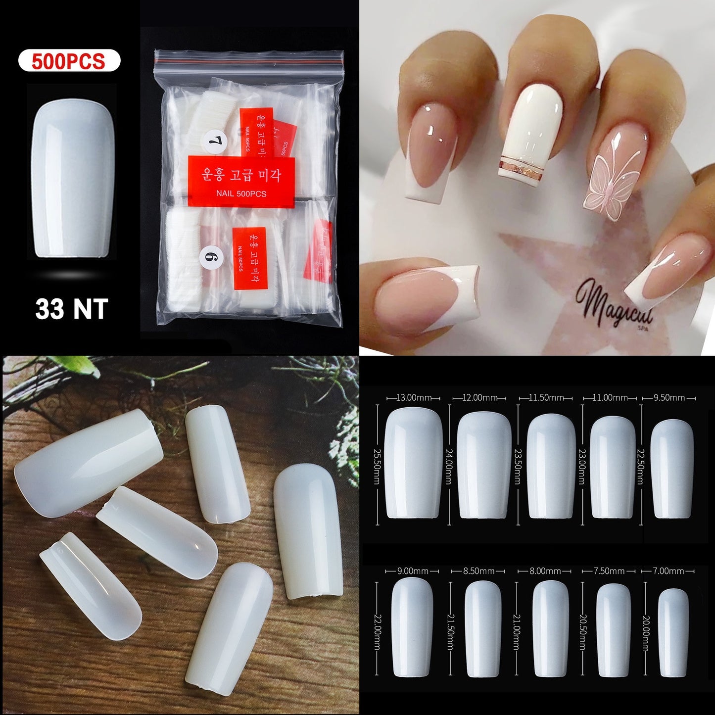 100/500PCS PRO White Clear V Straight Round End Full/Half Acrylic Ballet Coffin French False Nail Tips Fake Toenail Tip Manicure