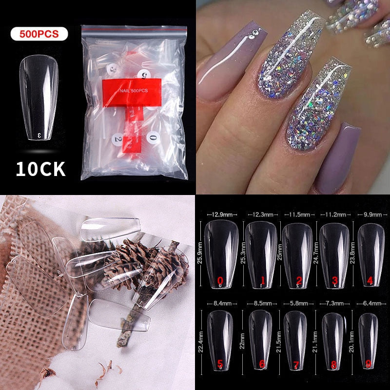 100/500PCS PRO White Clear V Straight Round End Full/Half Acrylic Ballet Coffin French False Nail Tips Fake Toenail Tip Manicure