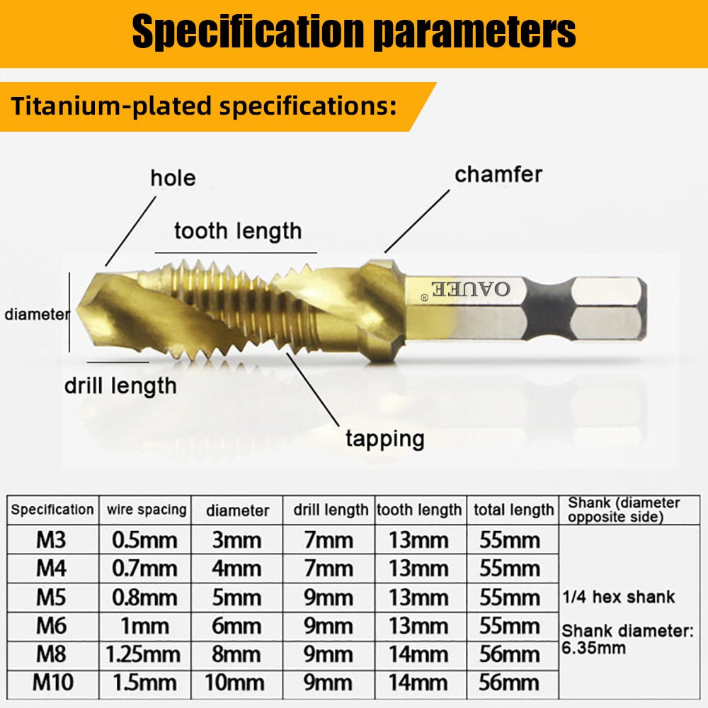 1/2/3/6Pcs Tap Drill Bit Hex Shank Titanium Plated HSS Screw Thread Bit Screw Machine Compound Tap M3 M4 M5 M6 M8 M10 Hand Tools