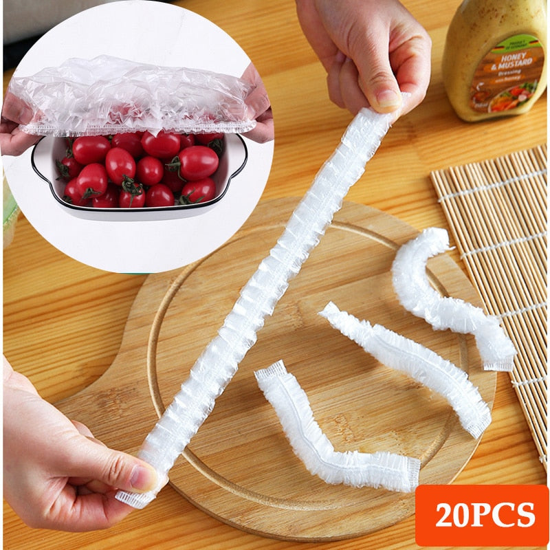 100pcs Disposable Food Cover  Plastic Wrap Elastic Food Lids For Fruit Bowls Cups  Caps Storage Kitchen Fresh Keeping  Saver Bag