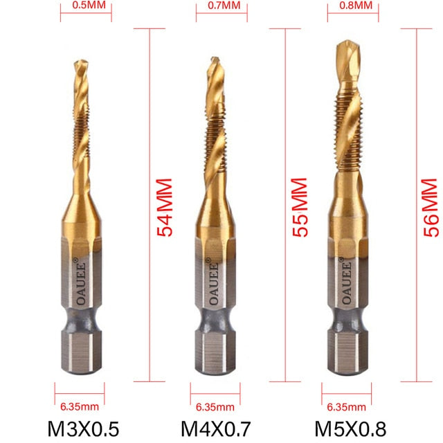 1/2/3/6Pcs Tap Drill Bit Hex Shank Titanium Plated HSS Screw Thread Bit Screw Machine Compound Tap M3 M4 M5 M6 M8 M10 Hand Tools