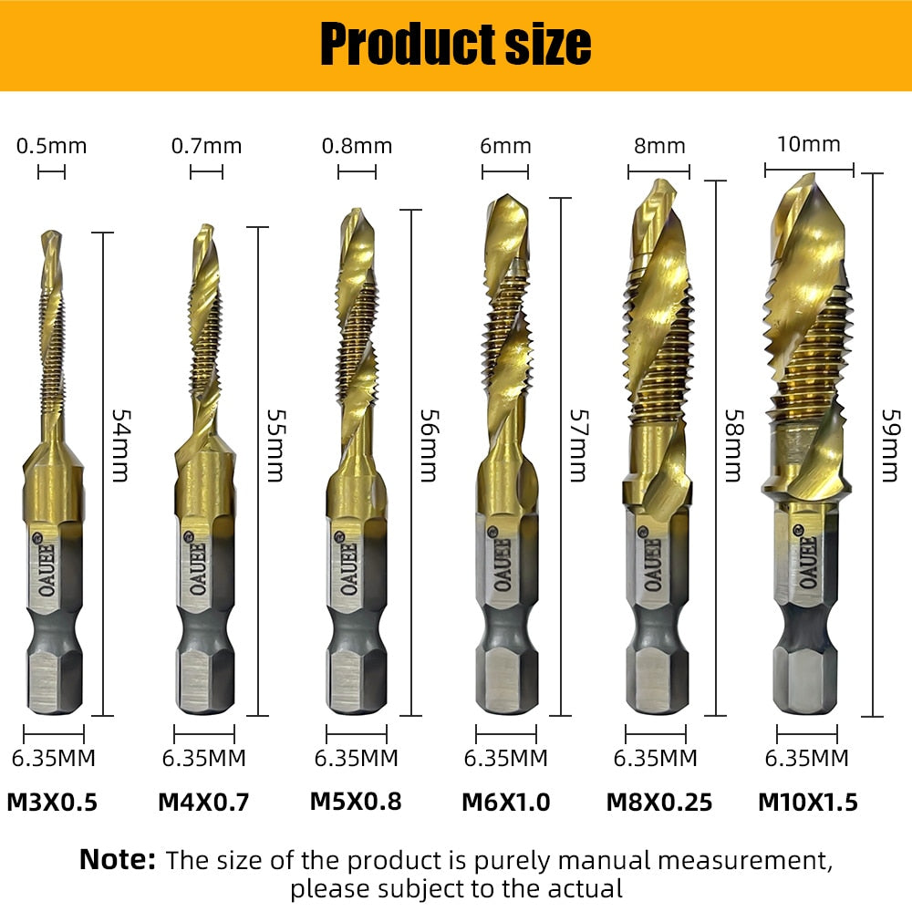 1/2/3/6Pcs Tap Drill Bit Hex Shank Titanium Plated HSS Screw Thread Bit Screw Machine Compound Tap M3 M4 M5 M6 M8 M10 Hand Tools