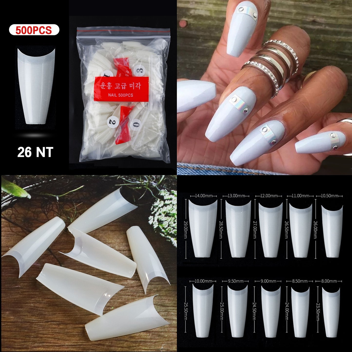 100/500PCS PRO White Clear V Straight Round End Full/Half Acrylic Ballet Coffin French False Nail Tips Fake Toenail Tip Manicure