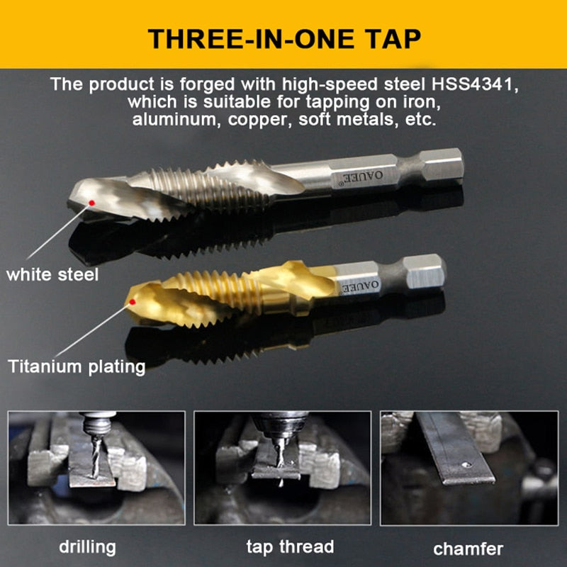 1/2/3/6Pcs Tap Drill Bit Hex Shank Titanium Plated HSS Screw Thread Bit Screw Machine Compound Tap M3 M4 M5 M6 M8 M10 Hand Tools