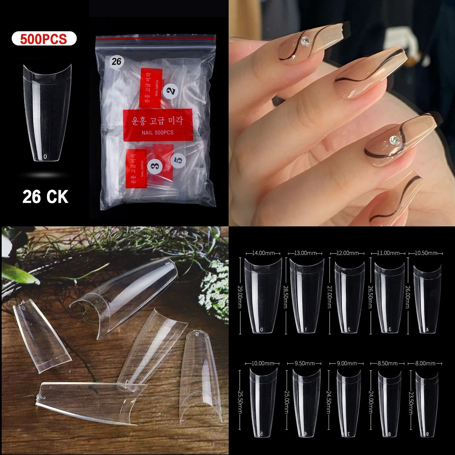 100/500PCS PRO White Clear V Straight Round End Full/Half Acrylic Ballet Coffin French False Nail Tips Fake Toenail Tip Manicure