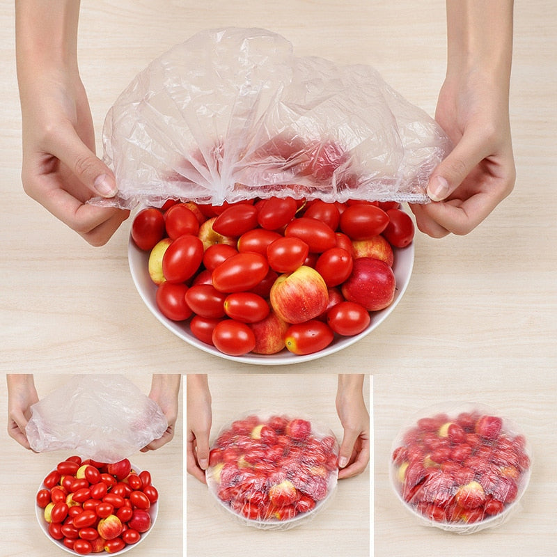 100pcs Disposable Food Cover  Plastic Wrap Elastic Food Lids For Fruit Bowls Cups  Caps Storage Kitchen Fresh Keeping  Saver Bag