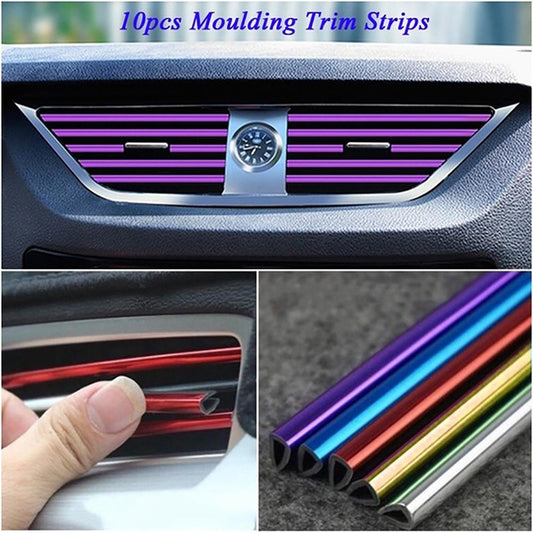 10Pcs 20cm Universal Car Air Conditioner Outlet Decorative U Shape Moulding Trim Strips Decor Car Styling Accessories