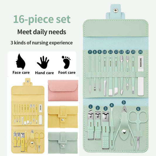 12/16Pcs Nail Clipper Set Nail Cutter Scissors Nail Polishing Stainless Steel Pedicure Trimmer Folding Storage Bag Manicure Tool