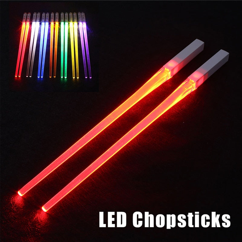 1 Pair LED Luminous Cool Chopsticks Light Up Durable Lightweight Kitchen Dinning Room Party Food Safe Tableware Multi-color Hot