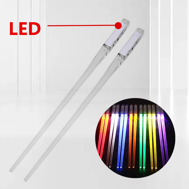 1 Pair LED Luminous Cool Chopsticks Light Up Durable Lightweight Kitchen Dinning Room Party Food Safe Tableware Multi-color Hot