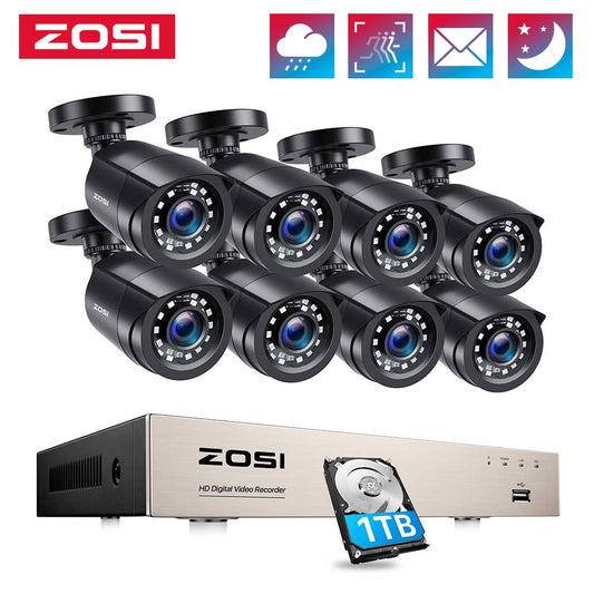 ZOSI 8CH CCTV System H.265+ 5MP Lite HD-TVI DVR kit 8 1080p 2MP Home Security Outdoor Night Vision Camera Video Surveillance Kit